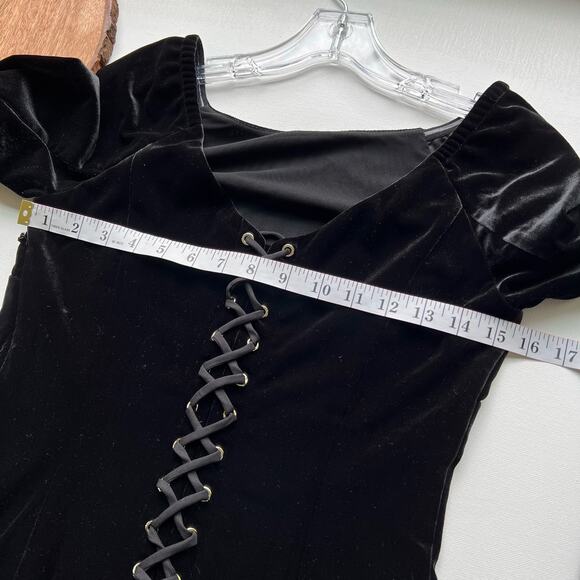 MARCIANO Velvet Corset Lace Up Bodycon Mini Dress Long Sleeve Black Women's S‎ - Picture 10 of 12